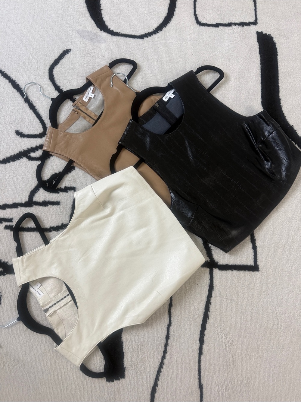 Good American Faux Leather Scoop Tank Top - Black, Cream, Tan size 1
